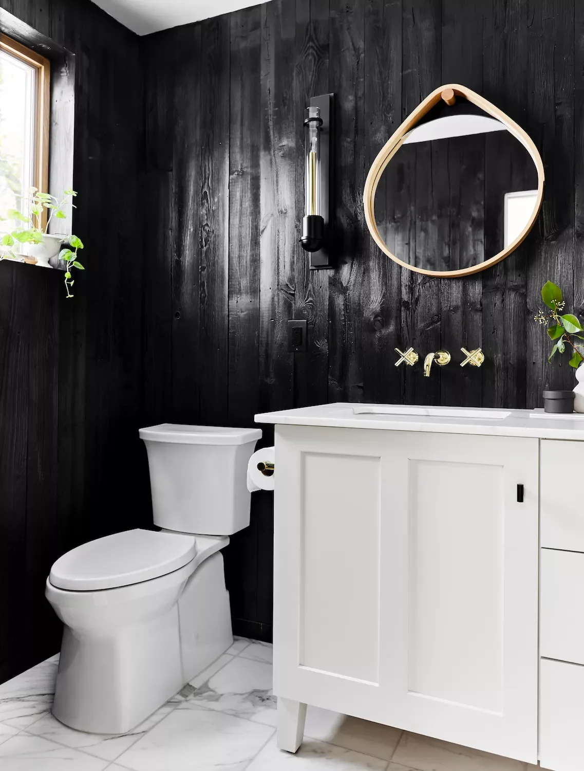 39 Stunning Shiplap Bathroom Design Ideas: From Farmhouse Charm to Modern Elegance 35 Glossy Black Shiplap