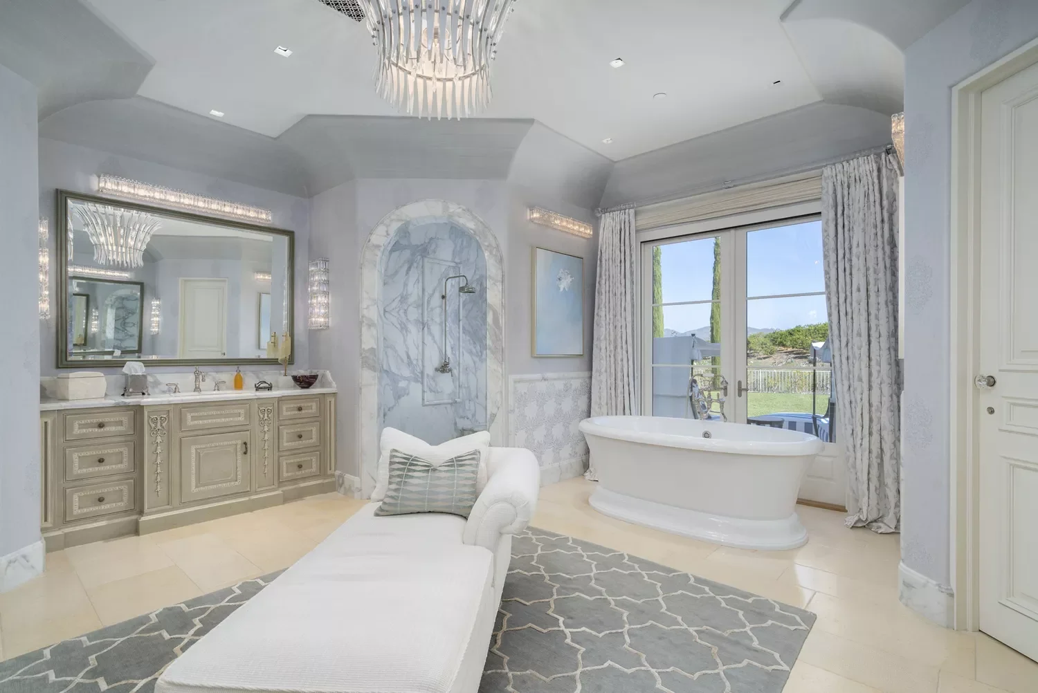 20 Stunning Bathroom Window Treatment Ideas That'll Transform Your Space 8 Go Big With Curtains in a Grand Bathroom