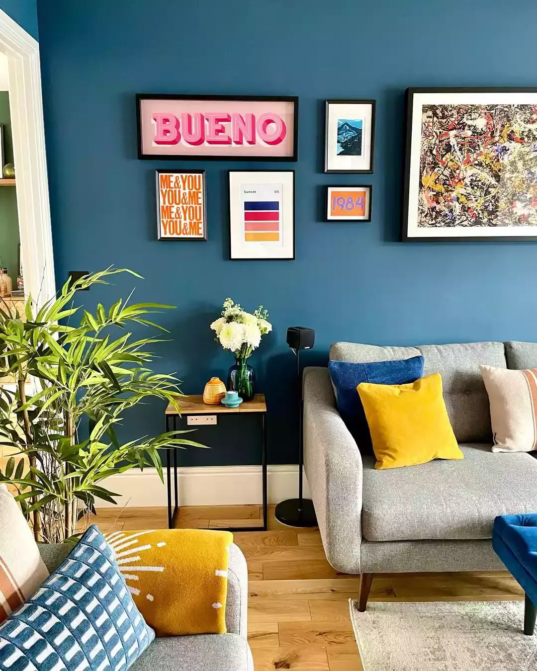 23 Stunning Blue and Gray Living Room Design Ideas You'll Love 20 Go Big With a Gallery Wall