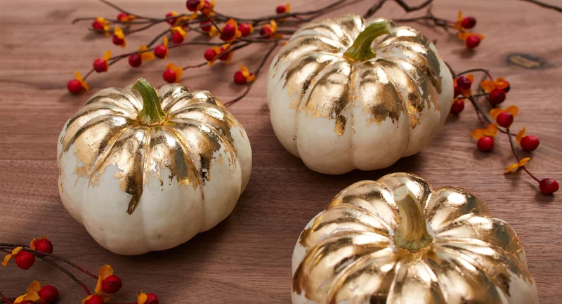 18 Creative Mini Pumpkin Painting Ideas for Autumn Decor 5 Gold Mini Pumpkin Painting Idea