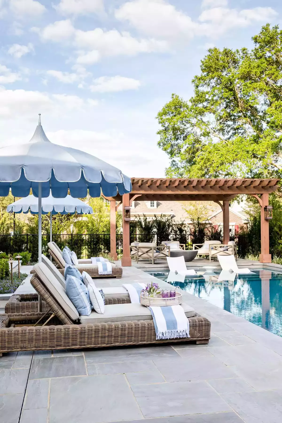 20 Stunning Grass-Free Backyard Designs That Create Lush Outdoor Retreats 8 Grab Some Umbrellas for Maximum Comfort
