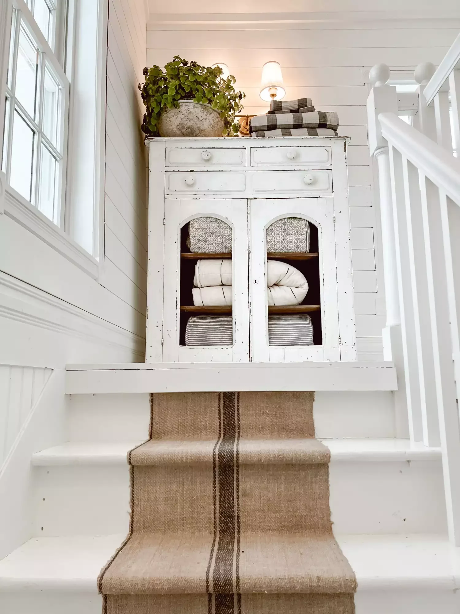 35 Stunning Stair Runner Ideas That Transform Your Home's Style and Comfort 7 Grain Sack Stair Runner