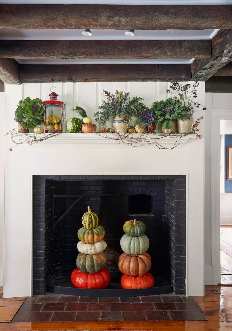 48 Fall Mantel Decorating Ideas For Seasonal Style 36 Grand Display of Gourds