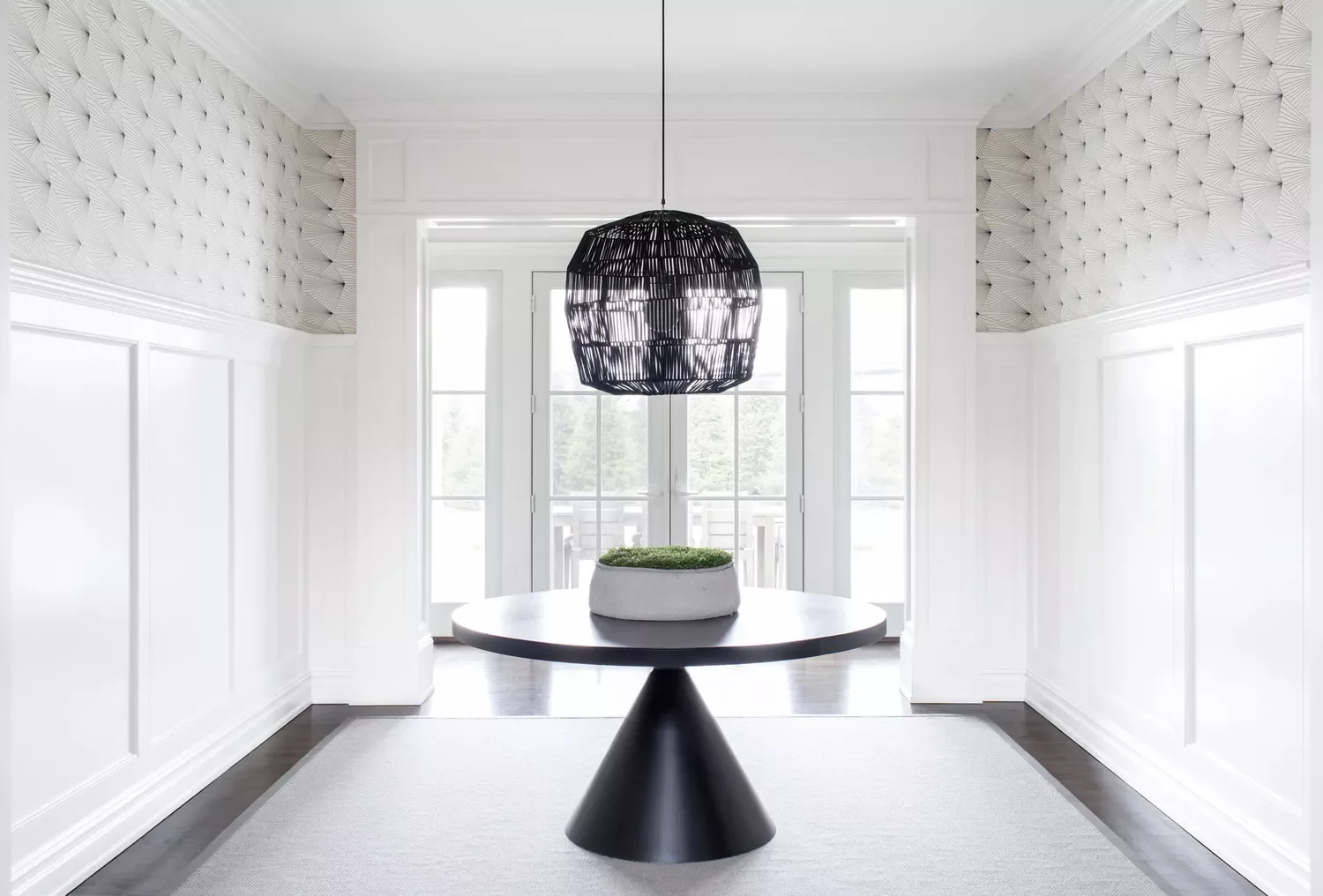42 Stunning Half-Wall Paneling Ideas to Transform Your Home 27 Graphic Modern Wallpaper