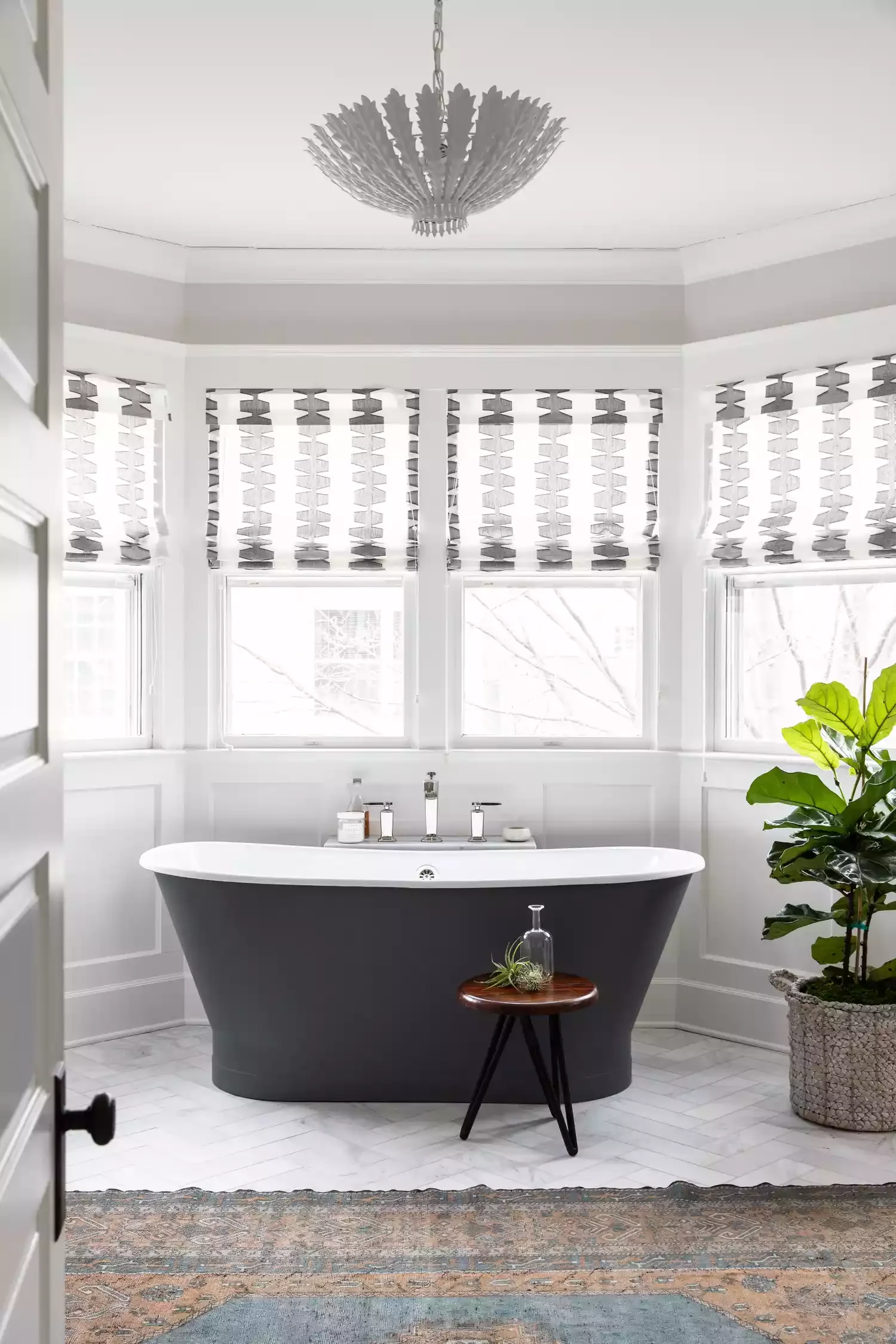 22 Creative Bay Window Dressing Ideas That Will Transform Your Space 20 Graphic Patterned Shades