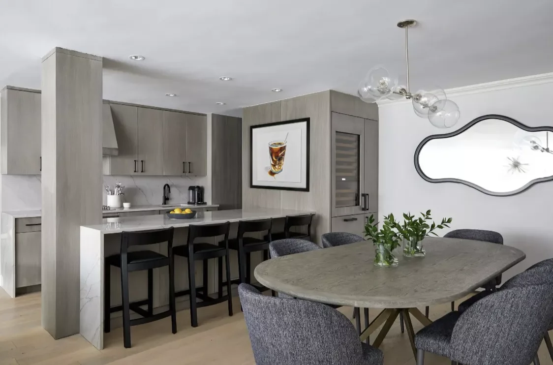 Gray-Toned Wood Kitchen With White Backsplash