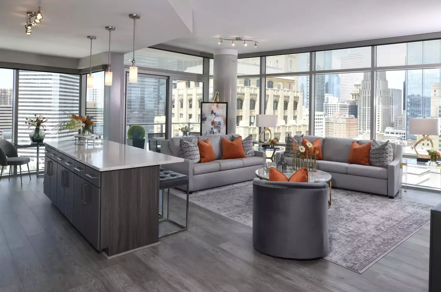 43 Stunning Gray Living Room Ideas That Create the Perfect Serene Haven 39 Gray With Orange Accents