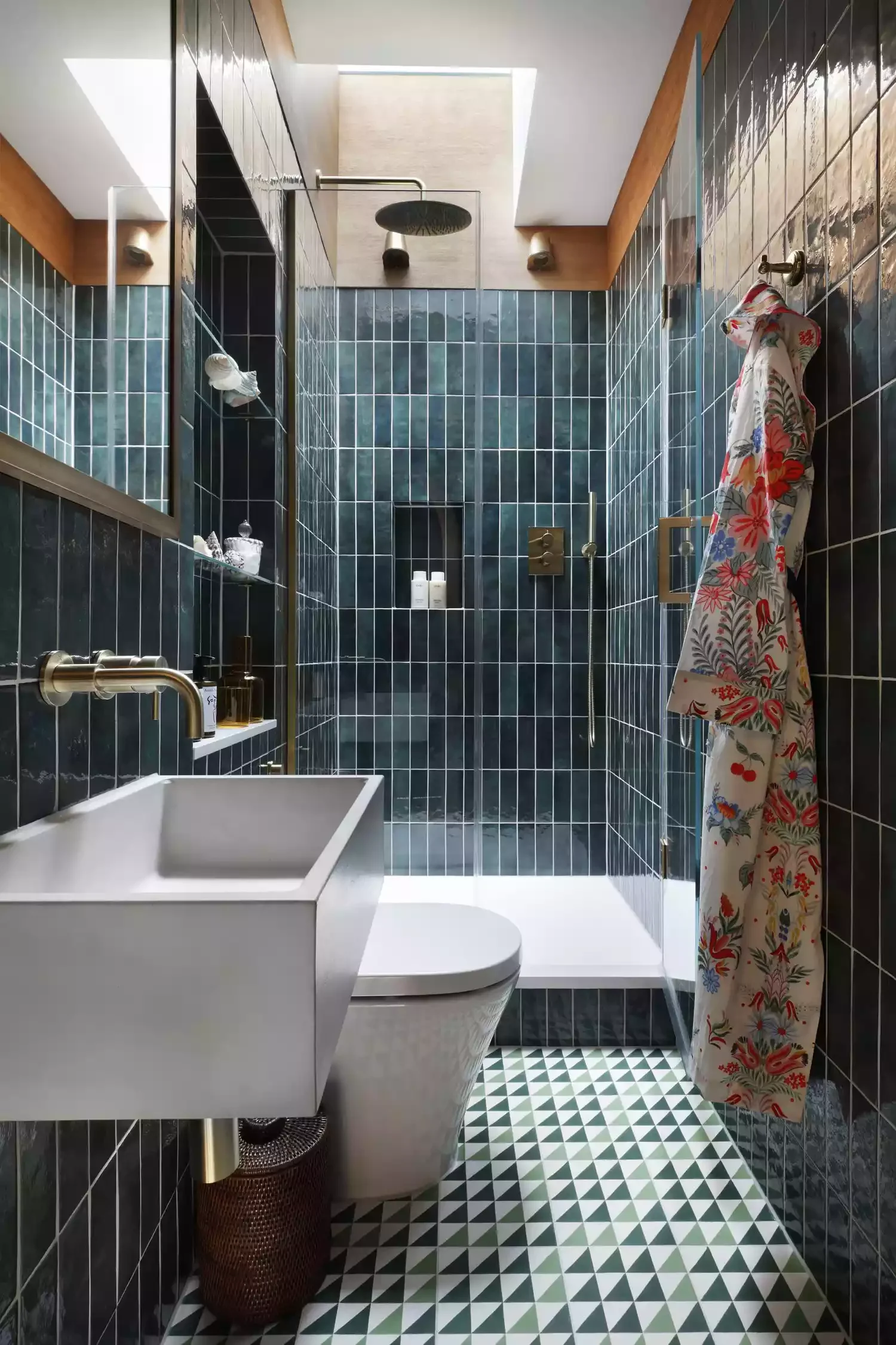 30+ Stunning Bathroom Floor Tile Ideas to Transform Your Space Green Geometric Floor Tile