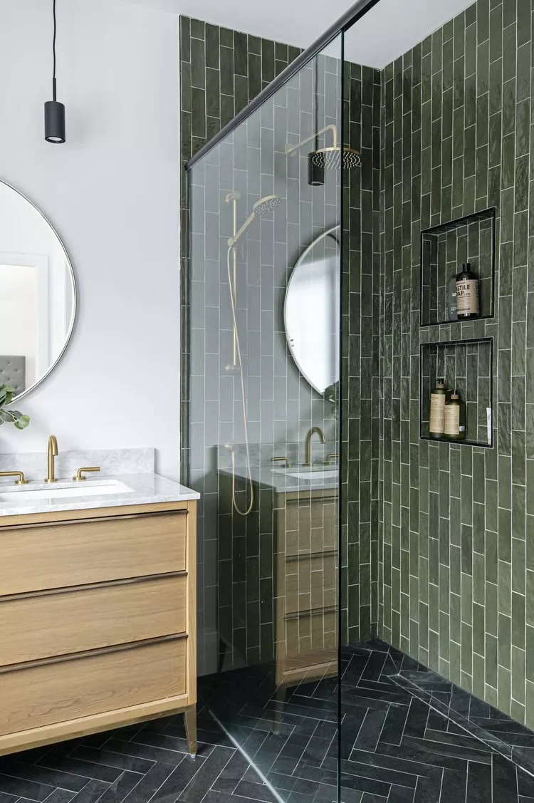 30+ Stunning Bathroom Floor Tile Ideas to Transform Your Space Green Marble Subway Tiles