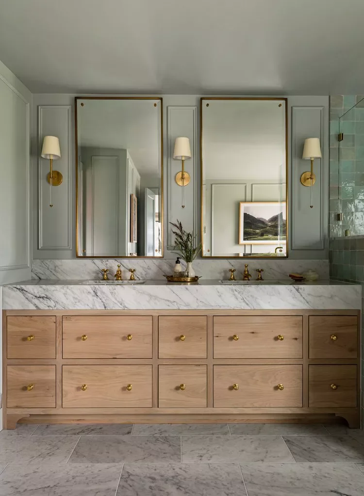 30 Stunning Green Bathroom Ideas That Bring Natural Tranquility to Your Space 21 Green Paint and Gray Marble