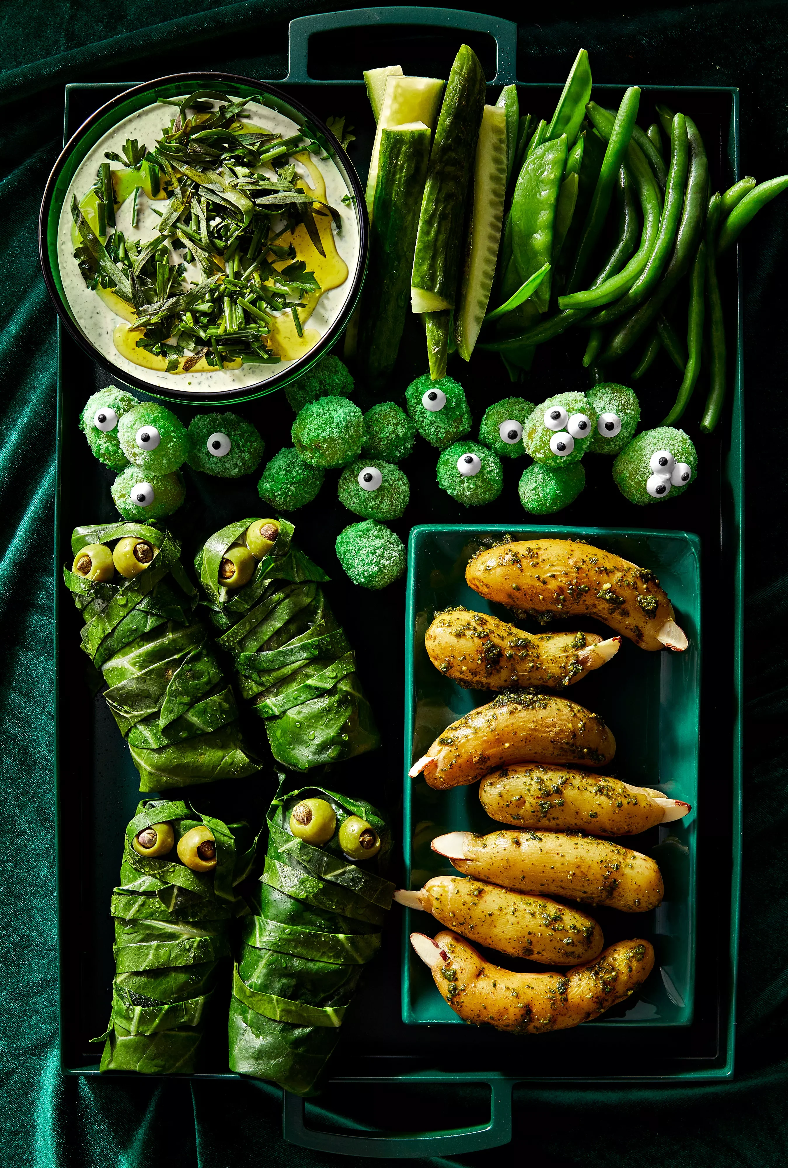 23 Spooky Halloween Charcuterie Board Ideas to Inspire You 5 Green Theme Snack Board