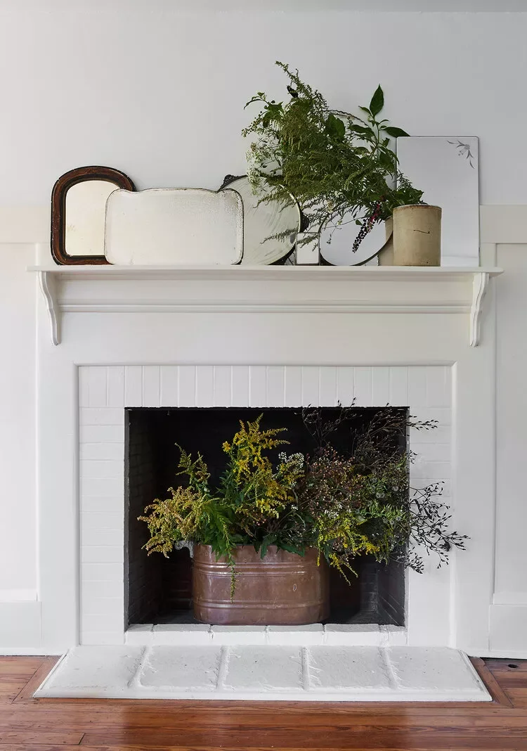 30 Beautiful Spring Mantel Ideas That Will Transform Your Living Space 11 Greens + Vintage Mirrors