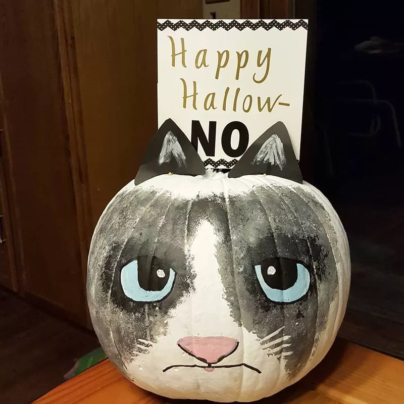 90 Creative Halloween Pumpkin Decorating Ideas to Try This Season 48 Grumpy Cat Pumpkin
