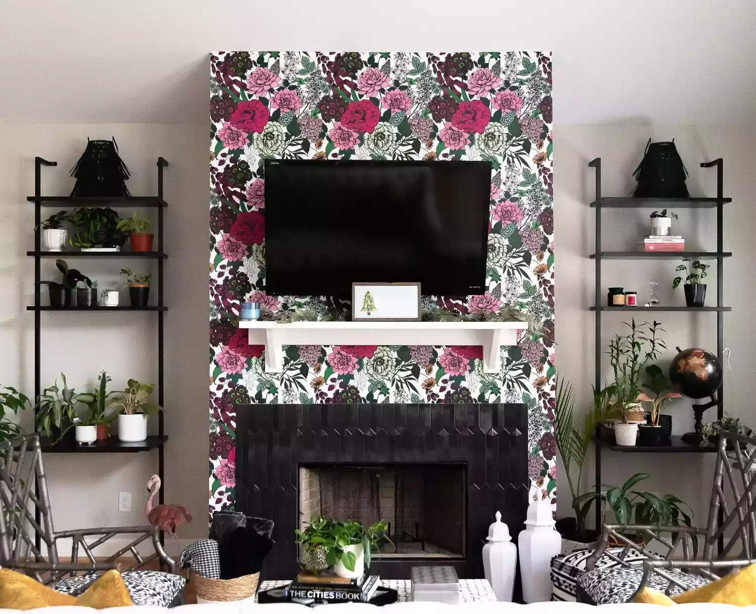 33 Smart Ways to Style Your TV Above the Fireplace Like a Pro 22 Hang Colorful Wallpaper
