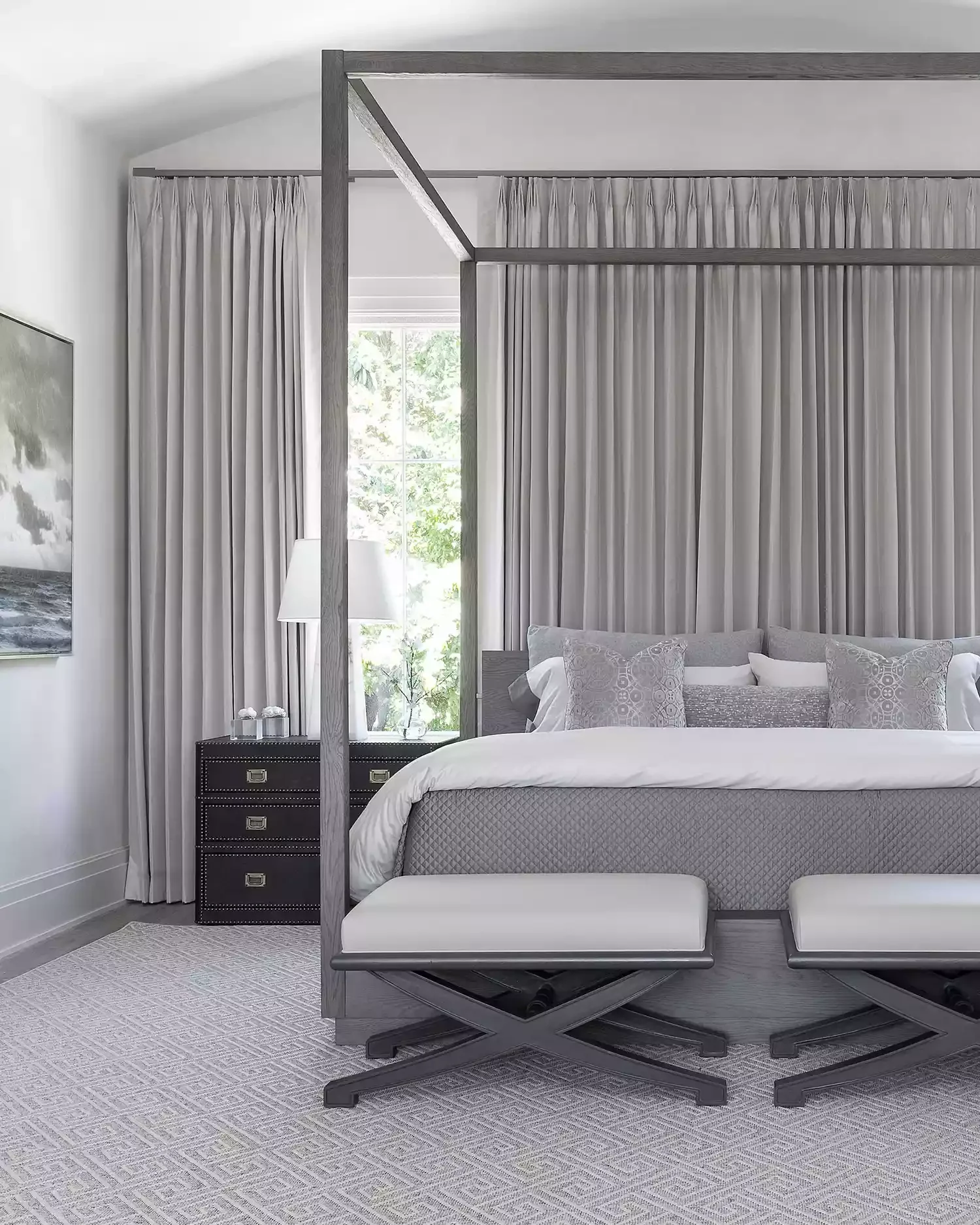 32 Stunning Gray and White Bedroom Ideas for a Classic Look That Never Goes Out of Style 16 Hang Gray Curtains Behind the Bed