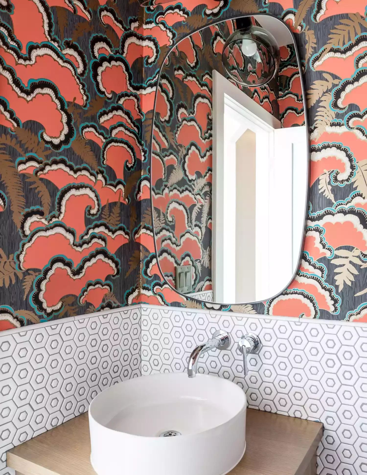 43 Stunning Powder Room Design Ideas to Transform Your Half Bath 16 Hang Groovy Wallpaper