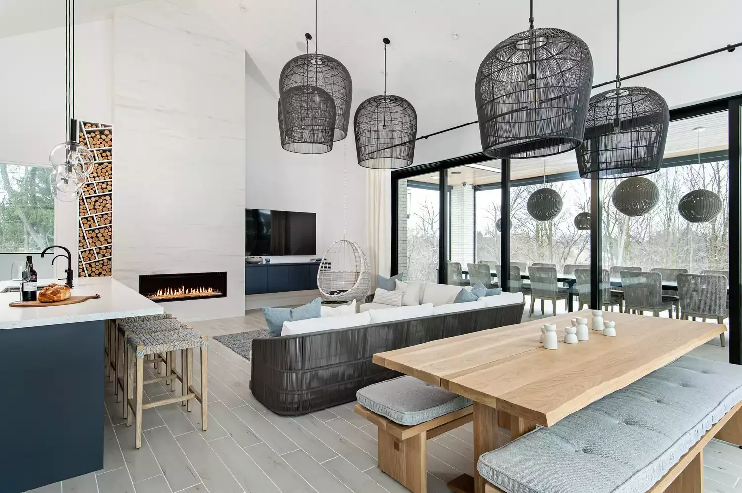 28 Stunning Open Kitchen Living Room Design Ideas You'll Absolutely Adore 7 Hang Identical Light Fixtures