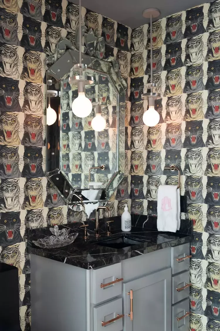 50 Dramatic Dark Bathroom Ideas to Transform Your Space 10 Hang Patterned Wallpaper
