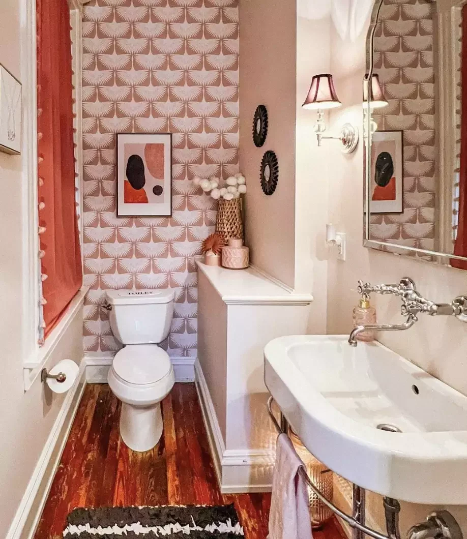 40 Stunning Pink Bathroom Ideas That Balance Playfulness with Elegance 16 Hang Pink Wallpaper