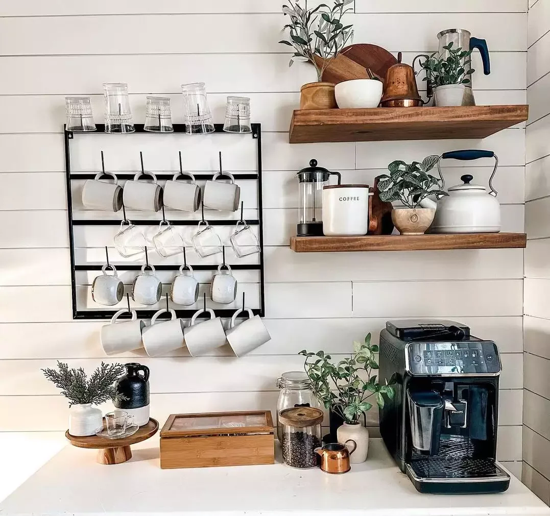 30 Creative Floating Shelf Ideas to Transform Every Room in Your Home Hang Shelves Above Your Coffee Bar