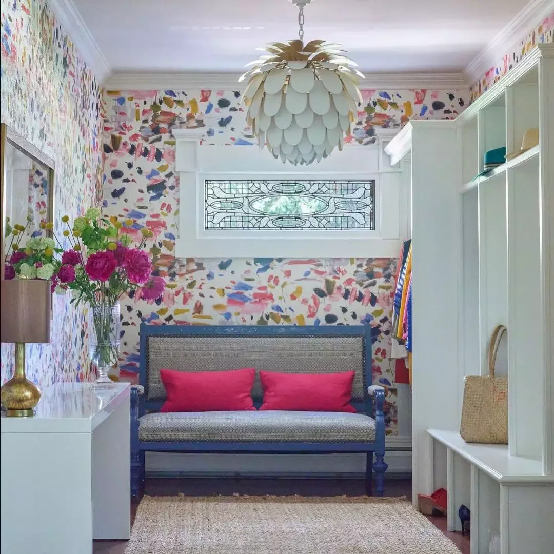 46 Creative Mudroom Design Ideas to Transform Your Entryway Hang Statement Wallpaper