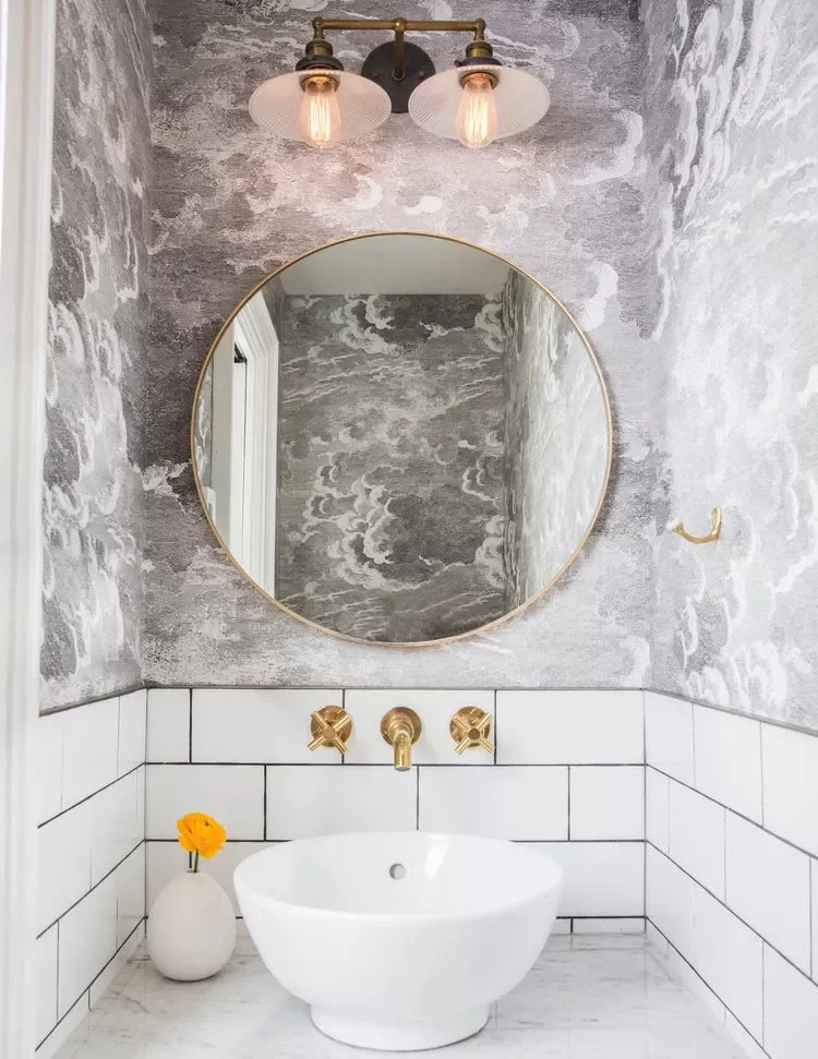 43 Stunning Powder Room Design Ideas to Transform Your Half Bath 22 Hang Stormcloud Wallpaper