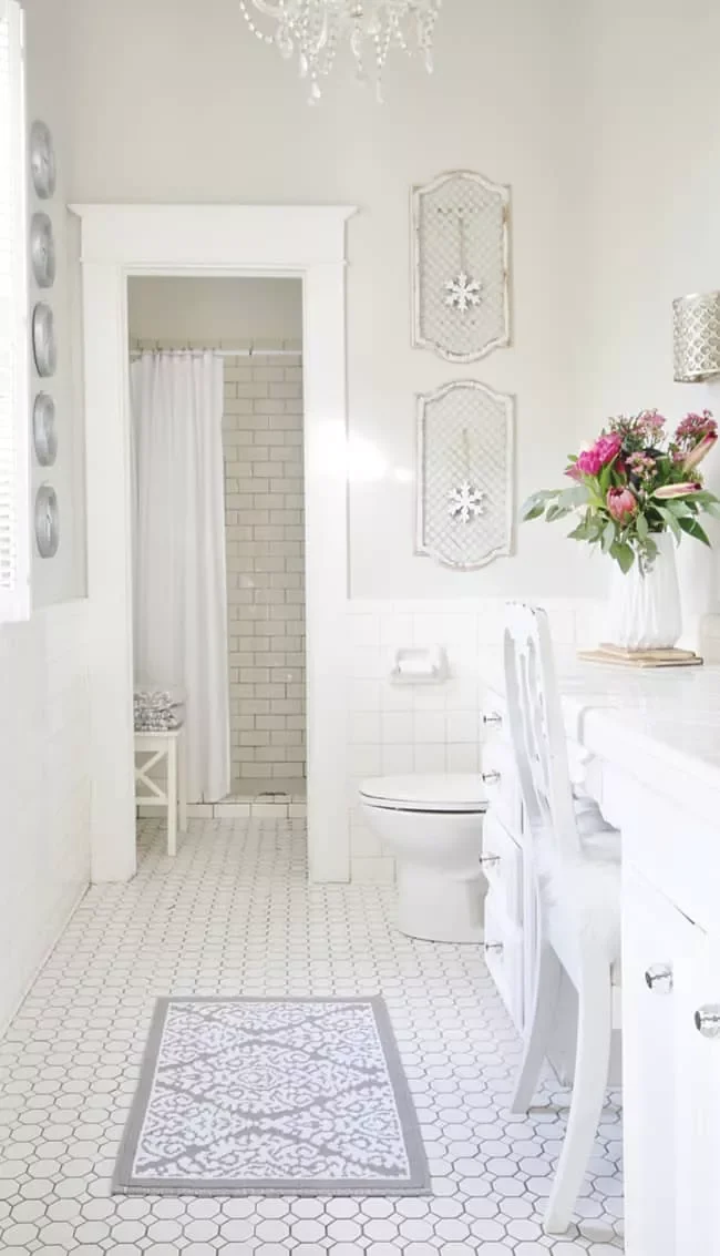 32 Christmas Bathroom Ideas That Create a Holiday Wonderland Hang Up Snowflake Ornaments