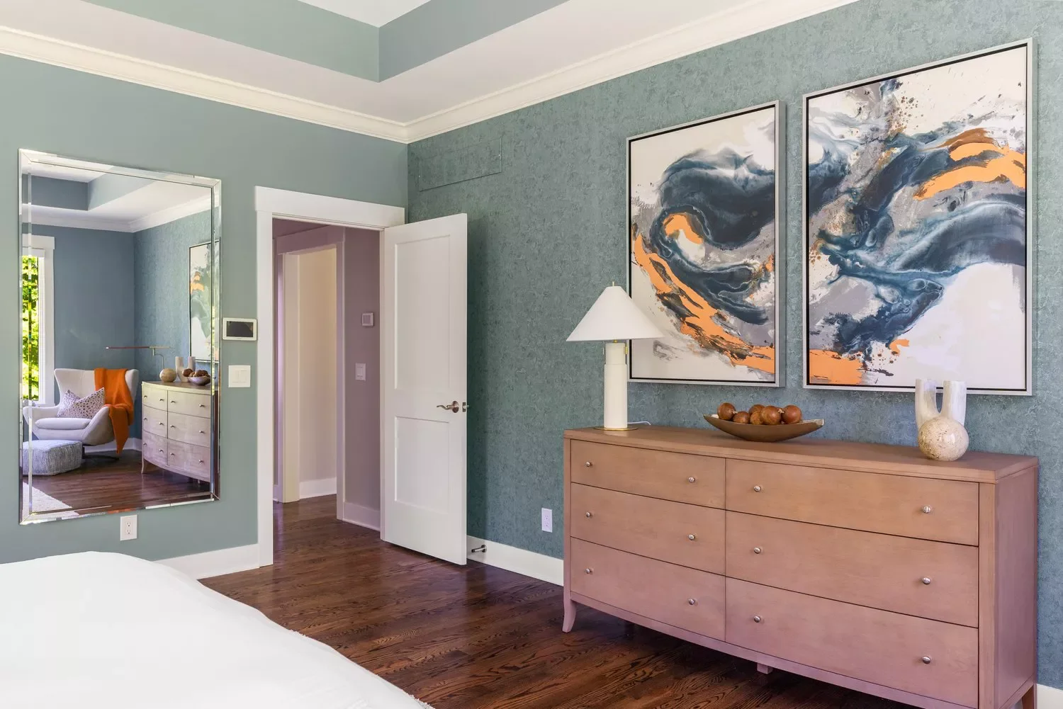 36 Beautiful Dresser Styling Ideas That Will Transform Your Bedroom 37 Hang Up an Over-Sized Painting or Two