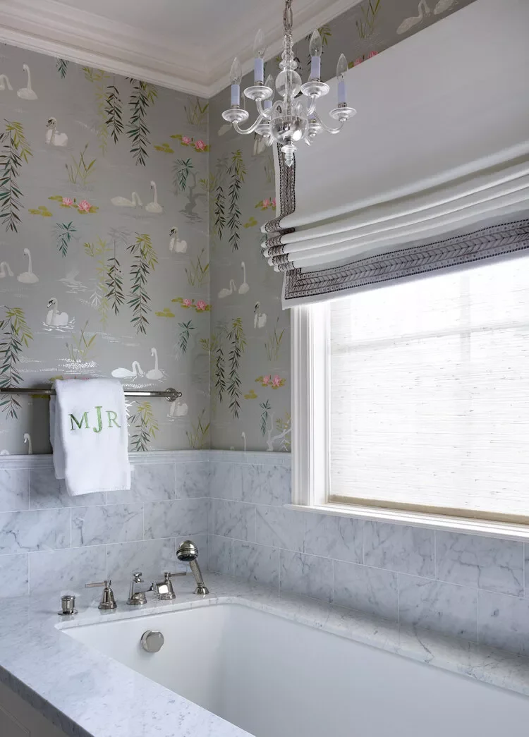 49 Stunning Primary Bathroom Ideas That Will Transform Your Space 23 Hang Whimsical Wallpaper