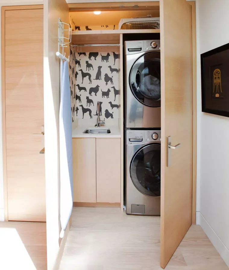 55 Small Laundry Room Ideas That Blend Style With Smart Functionality Hang Whimsical Wallpaper