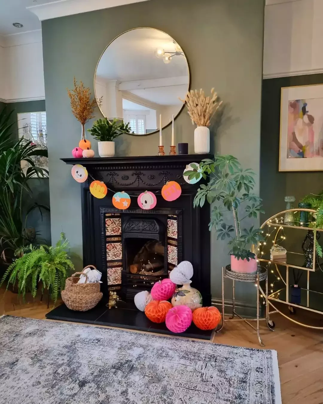 30 Enchanting Halloween Fireplace Mantel Ideas to Transform Your Space 25 Hang a Banner