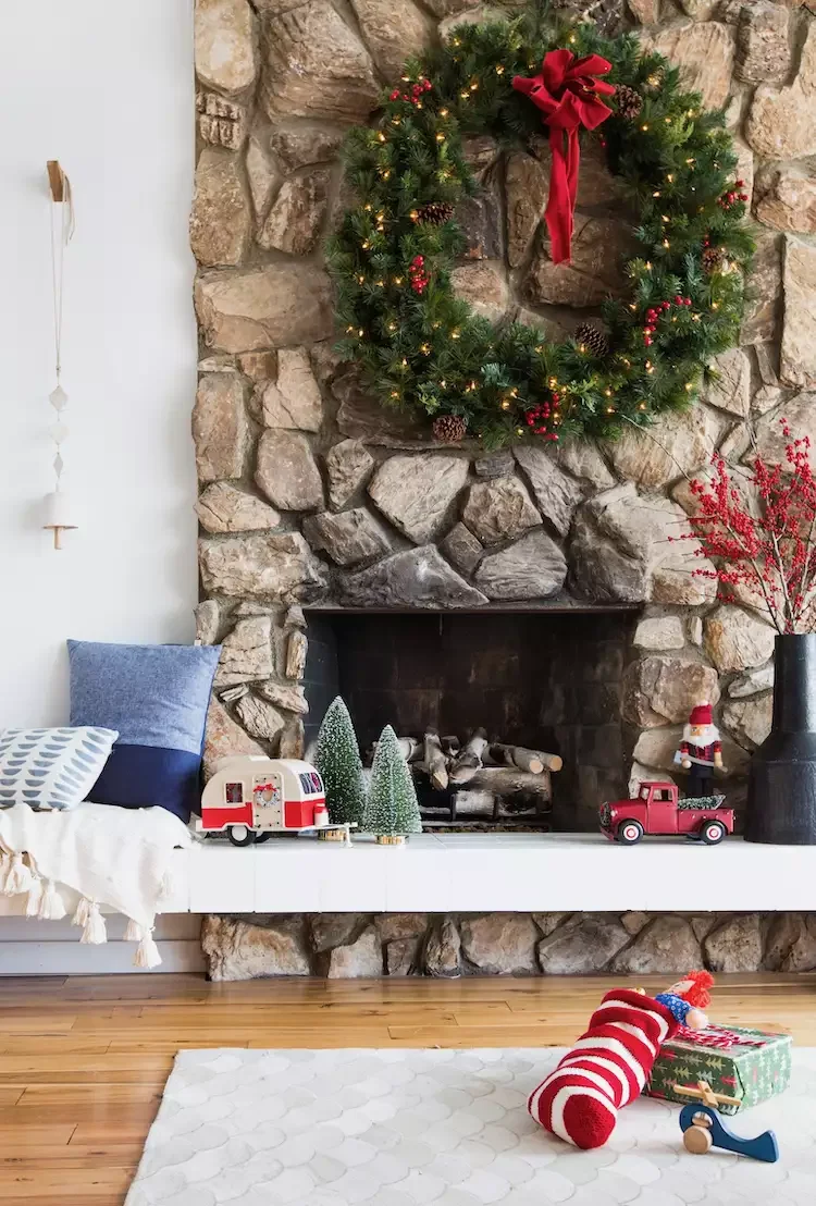 56 Magical Christmas Mantel Decorating Ideas to Transform Your Holiday Home 26 Hang a Giant Wreath