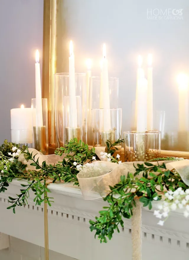 56 Magical Christmas Mantel Decorating Ideas to Transform Your Holiday Home 43 Hang a Gilded Mirror