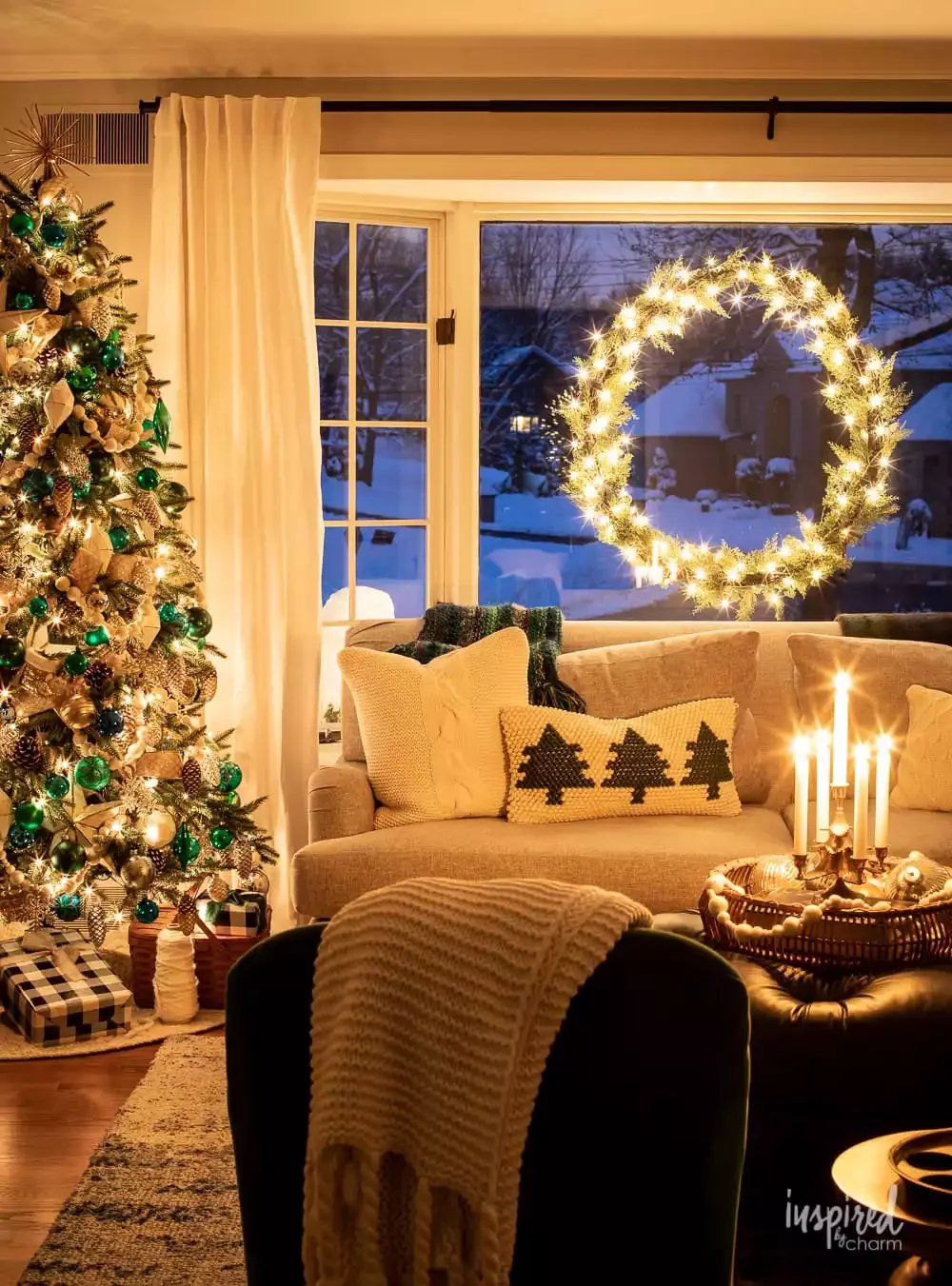50 Christmas Decorating Ideas That Create a Designer Wonderland Hang a Large Window Wreath