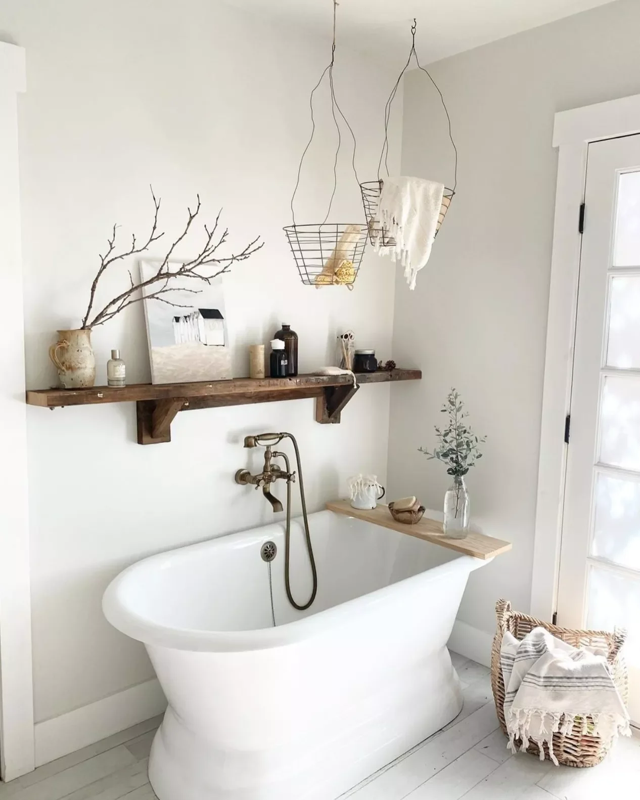 30 Bathroom Wall Decor Ideas That Refresh Your Space This Year Hang a Rustic Display Shelf