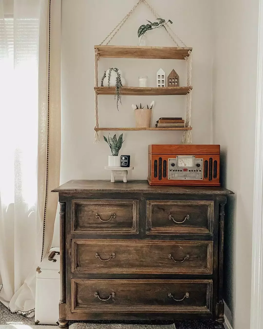36 Beautiful Dresser Styling Ideas That Will Transform Your Bedroom 6 Hang a Shelf Above the Dresser for Extra Display Space