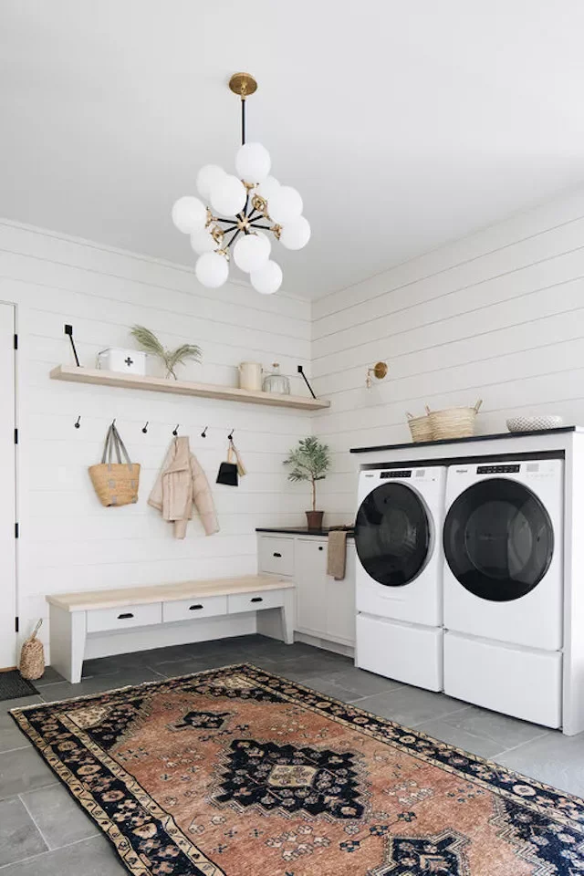 26 Creative Basement Laundry Room Ideas to Transform Your Space Hang a Statement Light Fixture