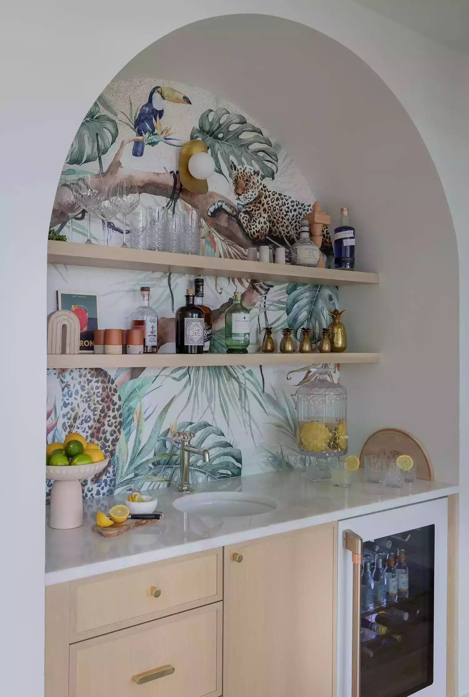75 Stunning Home Bar Ideas to Transform Your Space Into an Entertainment Haven 3 Hang a Wallpaper Accent