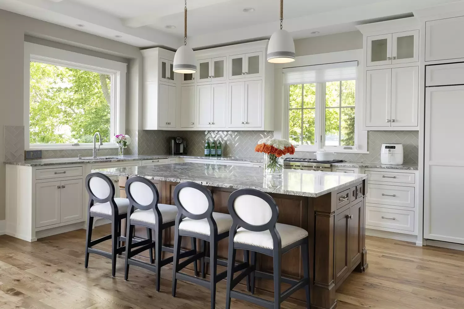 37 Stunning Backsplash Ideas That Make White Cabinets and Granite Countertops Shine Herringbone Pattern