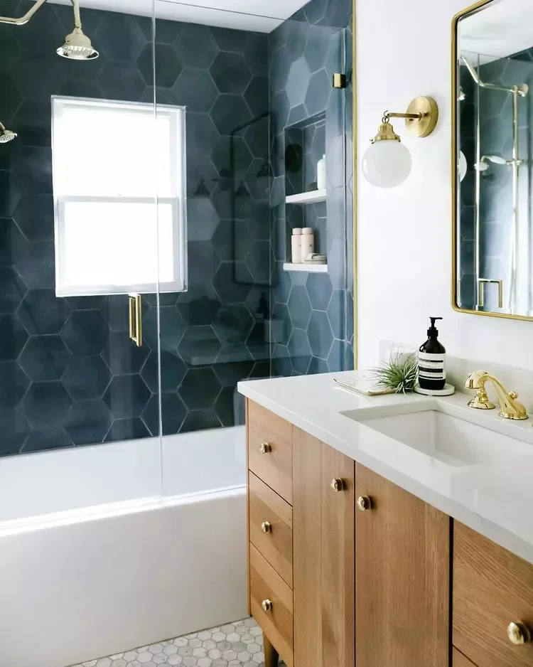 27 Stunning DIY Geometric Wall Ideas That Will Transform Your Space 15 Hexagon Shower Wall