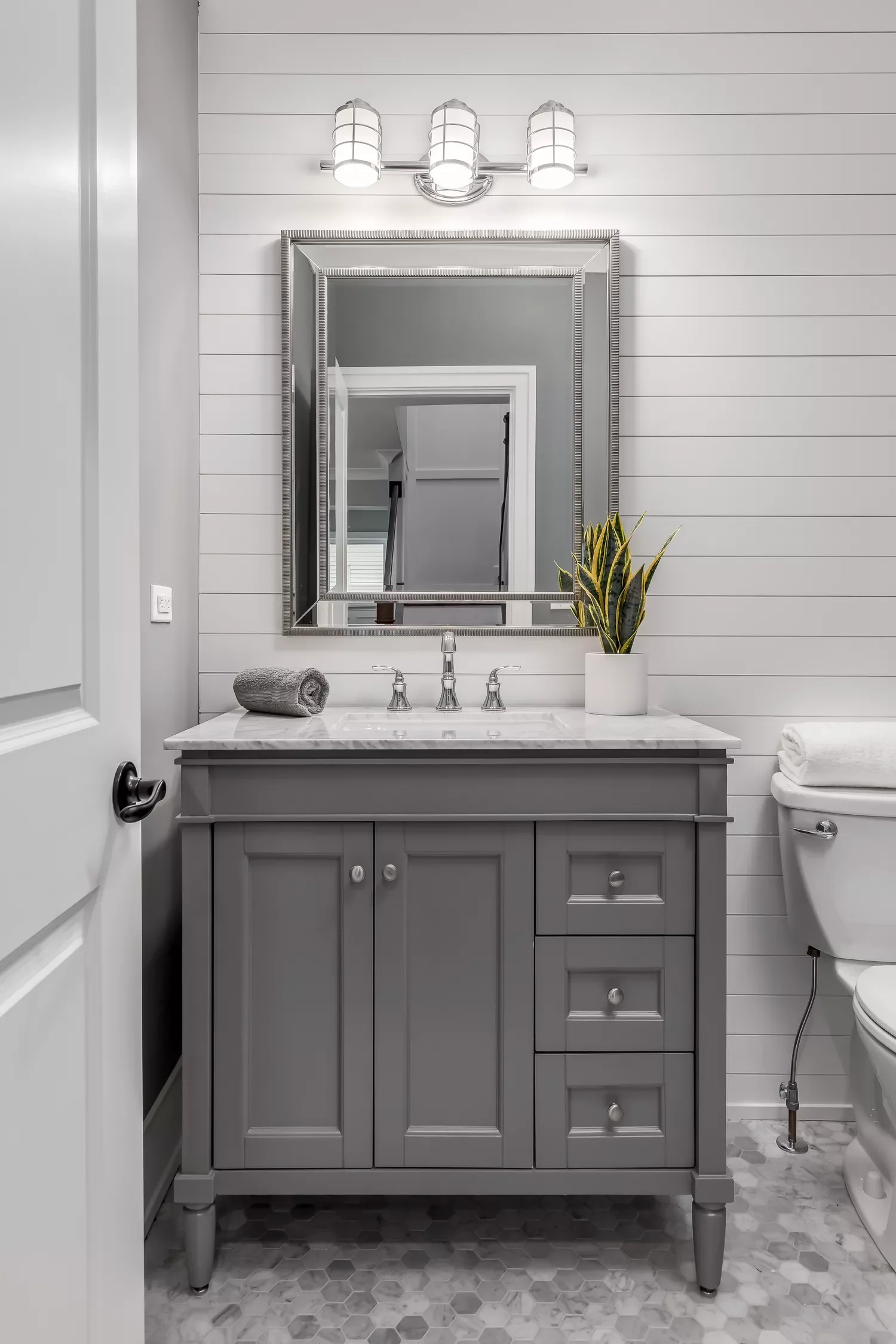 25 Stunning Gray Tile Ideas to Transform Your Bathroom Into a Showstopper 22 Highlight Shiplap