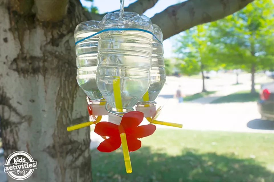 Homemade Recycled Bottle Hummingbird Feeder