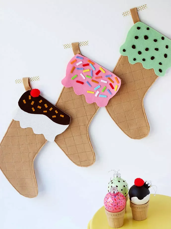 41 Creative DIY Christmas Stocking Ideas That Will Transform Your Holiday Decor 25 Ice Cream Cone Christmas Stocking