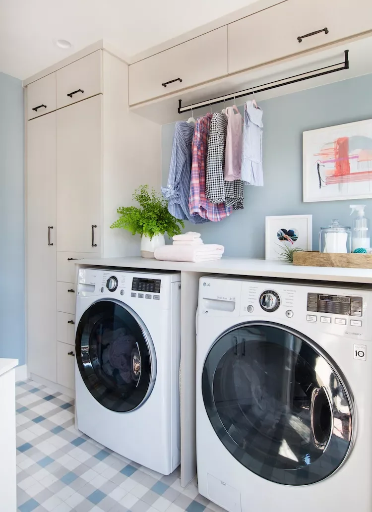 57 Creative Laundry Room Ideas That'll Make You Actually Enjoy Doing Chores Include a Playful Pattern