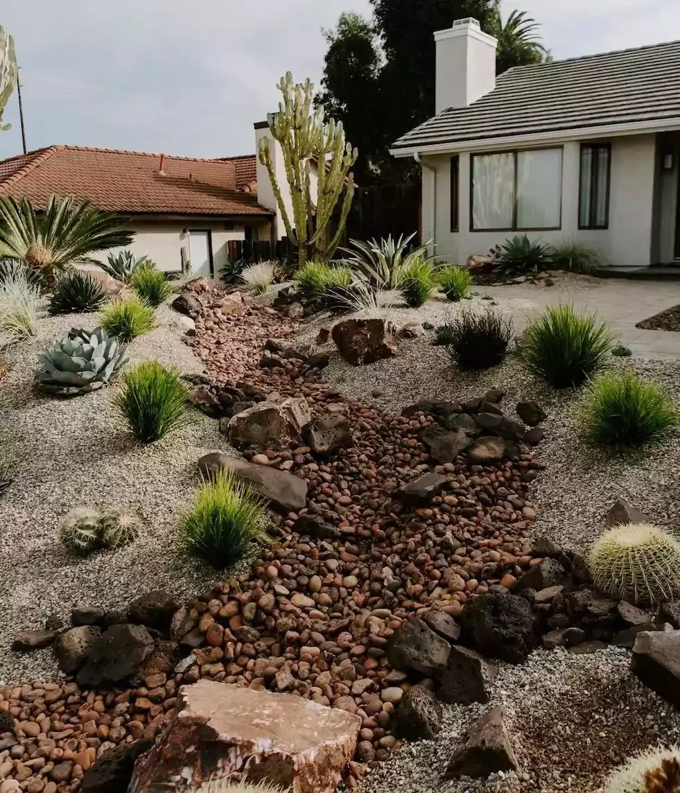 25 Breathtaking Desert Landscaping Ideas That Thrive in Hot Climates Incorporate a Dry Stream Bed in Your Front Yard