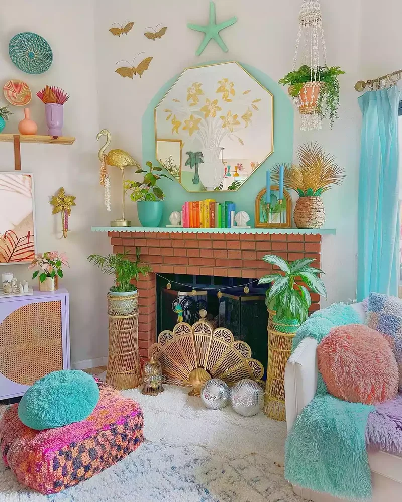 44 Beautiful Fireplace Mantel Styling Ideas 15 Infuse Color Everywhere