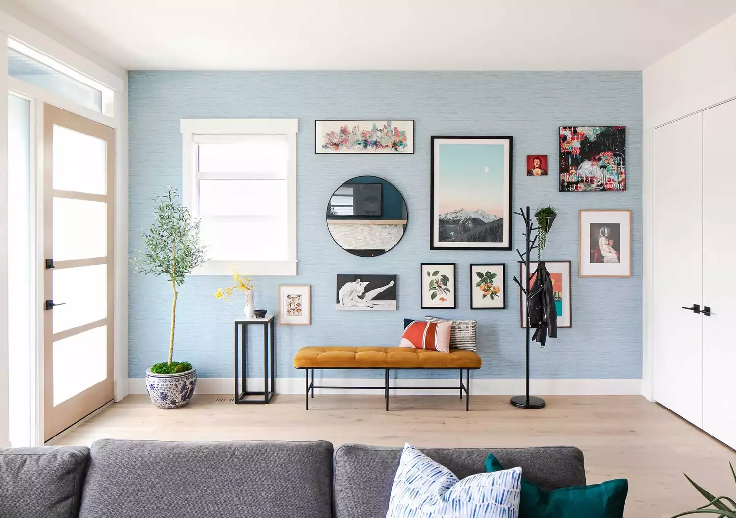 23 Stunning Blue and Gray Living Room Design Ideas You'll Love 7 Install Some Blue Wallpaper