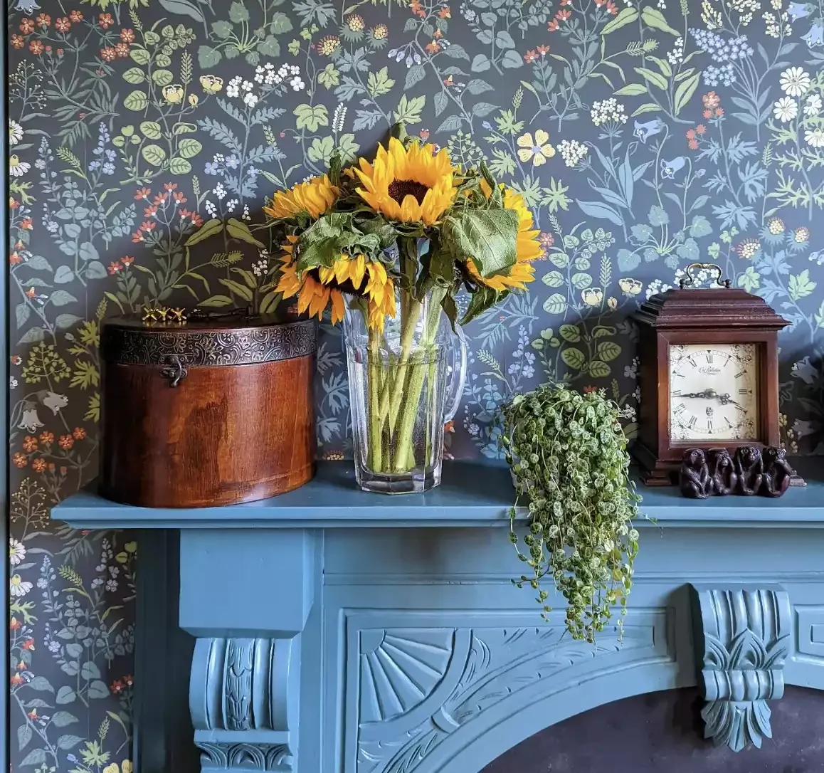 36 Stunning Painted Fireplace Ideas to Transform Your Living Space 19 Install Wallpaper Behind a Colorful Fireplace