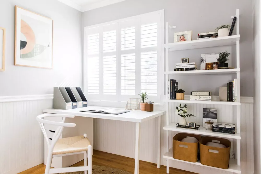 67 Stylish Modern Home Office Ideas That Make Working From Home a Joy Install Window Shutters