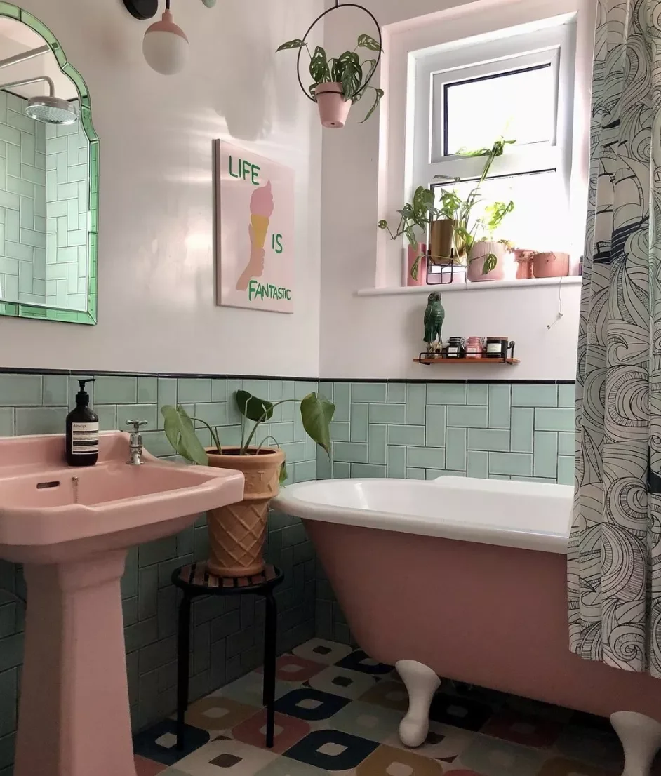 40 Stunning Pink Bathroom Ideas That Balance Playfulness with Elegance 38 Introduce Some Green
